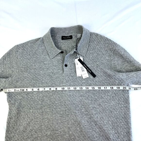 New Mens Tahari Long Sleeve Polo Sweater Size Small NWT Gray Wool Blend - Picture 4 of 7